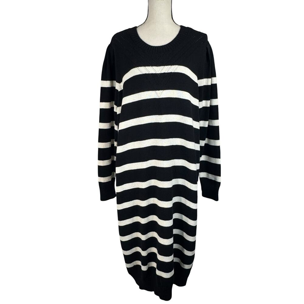 Lane Bryant SZ 22/24 Sweater Dress Stretch Striped Long Puff Sleeve Pullover New